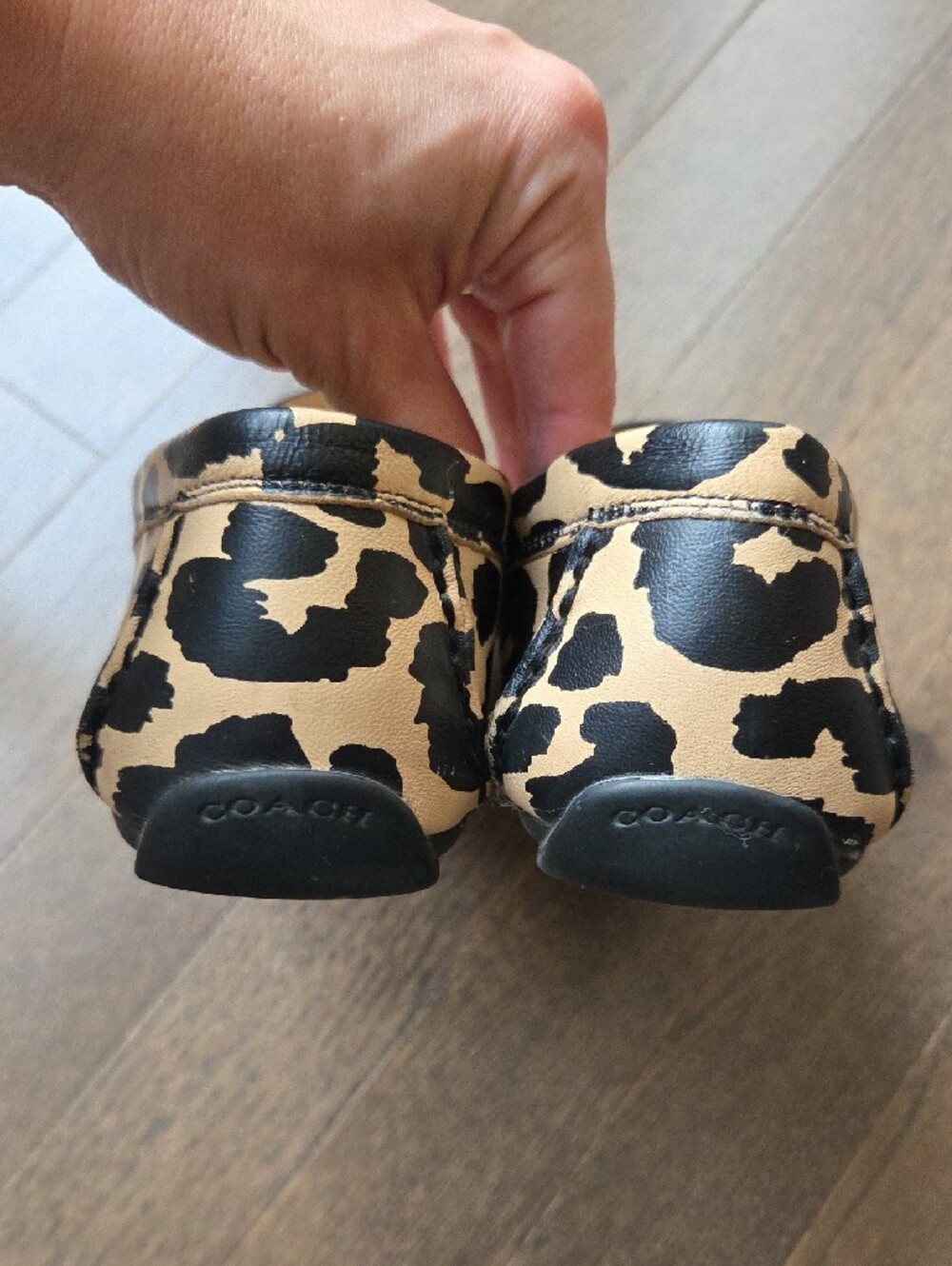 COACH Leopard-Print Leather Driving Loafers in Black and Beige - Picture 9 of 16